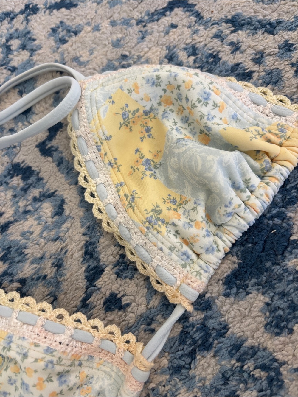 Yellow & Light Blue Floral Triangle Bikini Set - Picture 2 of 3